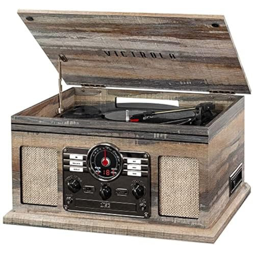 VICTROLA THE QUINCY 6-IN-1 BLUETOOTH RECORD PLAYER - GRAY