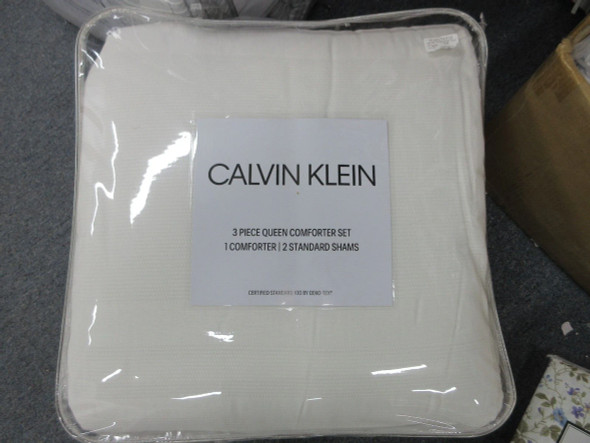 CALVIN KLEIN 3 PIECE QUEEN COMFORTER SET 92X96 4.78 LBS 100 COTTON - WHITE