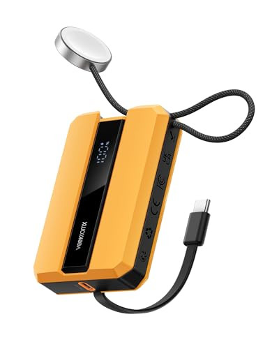 VEEKTOMX PD 30W Power Bank Fast Charging with Built-in USB C Cable - Yellow