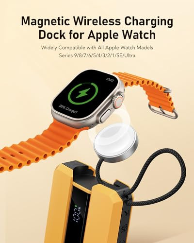 VEEKTOMX PD 30W Power Bank Fast Charging with Built-in USB C Cable - Yellow