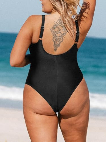 CUPSHE WOMEN PLUS SIZE ONE PIECE SWIMSUIT V NECK MESH SHEER TUMMY CONTROL - XL