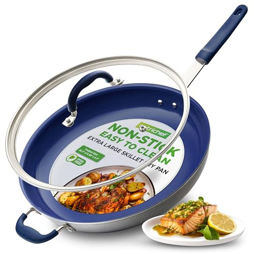 NUTRICHEF 14" FRY PAN WITH LID  NCFRLD14 - BLUE/WHITE