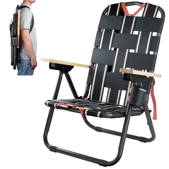 CLEVERMADE SEQUOIA FOLDING BACKPACK CHAIR; 5 RECLINE POSITION - BLACK New