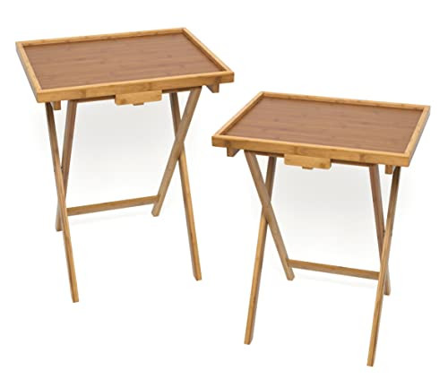 LIPPER INTERNATIONAL BAMBOO WOOD LIPPED FOLDING SNACK TABLE SET OF 2 - BAMBOO