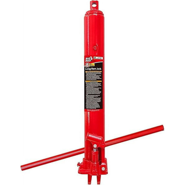 BIG RED TORIN HYDRAULIC LONG RAM JACK SINGLE PISTON PUMP AND CLEVIS BASE - RED