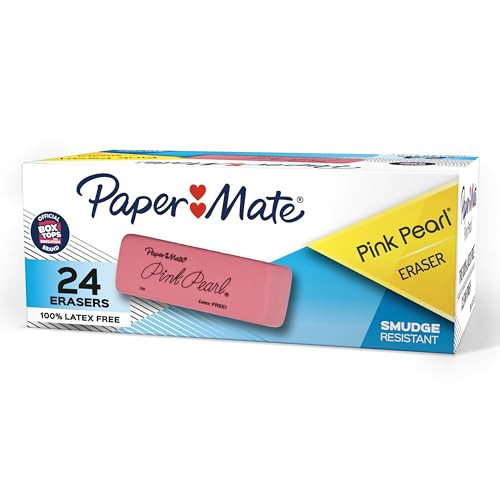 PAPER MATE PINK PEARL ERASERS, MEDIUM, 24 COUNT