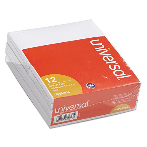 UNIVERSAL SCRATCH PADS UNRULED 3 X 5 100 SHEETS 12/PACK UNV35613 - WHITE