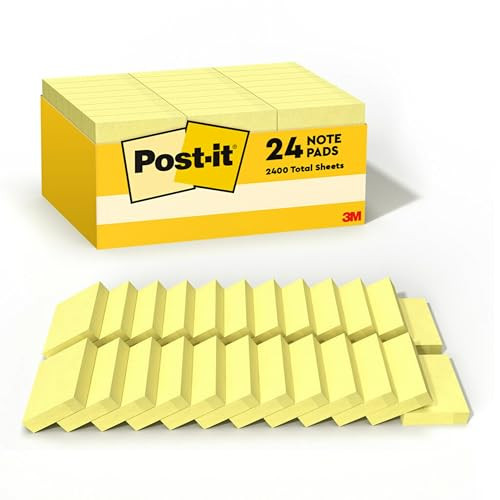 Post-it Notes 1/3/8 x 1 7/8 in, 24 Sticks Pads, 100 Sheets, Canary Yellow New