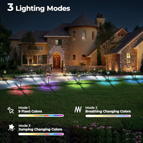 CINOTON RGBCW SOLAR PATHWAY OUTDOOR LIGHTS, 3 LIGHTING MODES, 8 PACK - MULTI