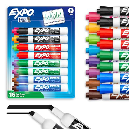 EXPO 16 ASSORTED INK LOW ODOR DRY ERASE EXPO MARKERS 81045A - MULTI COLOR New