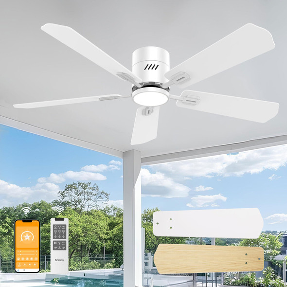 DAMINY 52" 5 Blades Ceiling Fans with Lights Flush Mount 6CCT FJ1026-5 - White