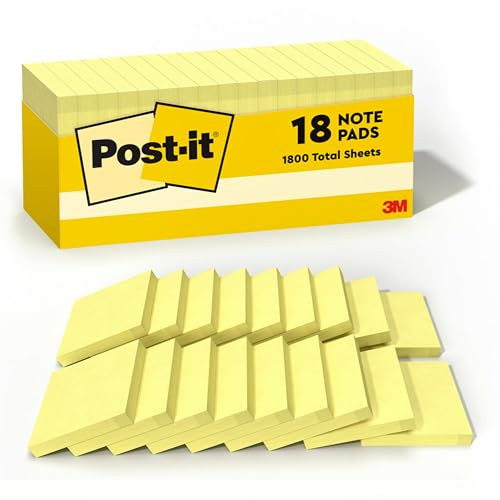 POST-IT NOTES, 3 IN X 3 IN, 18 STICKY NOTES PADS, 100 SHEETS PER PAD, Yellow New