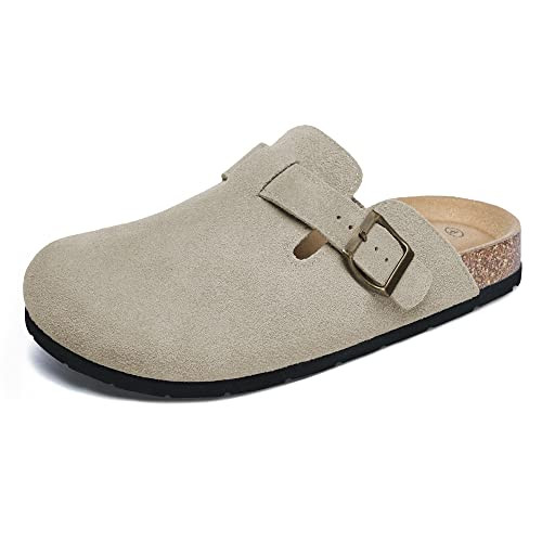 XIAKOLAKA WOMEN'S SUEDE CLOGS ADJUSTABLE BUCKLE SLIP ON WOMEN 10 - BEIGE