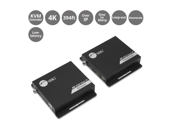 SIIG HDMI 4K30Hz KVM Over IP Extender - 394ft - Over IP KVM Extender - One to