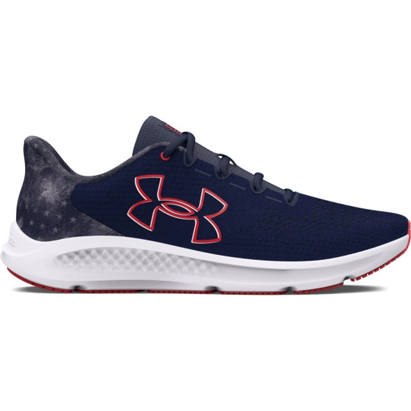 UNDER ARMOUR MEN'S CHARGED PURSUIT 3 BIG LOGO FREEDOM SHOES, SIZE:12 - NAVY/ RED