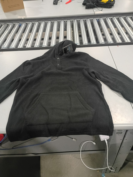 BLUE ICE WAFFLE KNIT HOODED SWEATER - SIZE M - BLACK