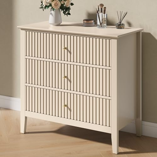 RoyalCraft BEIGE FLUTED 3 DRAWER DRESSER 32"D x 32"W x 30"H - BEIGE