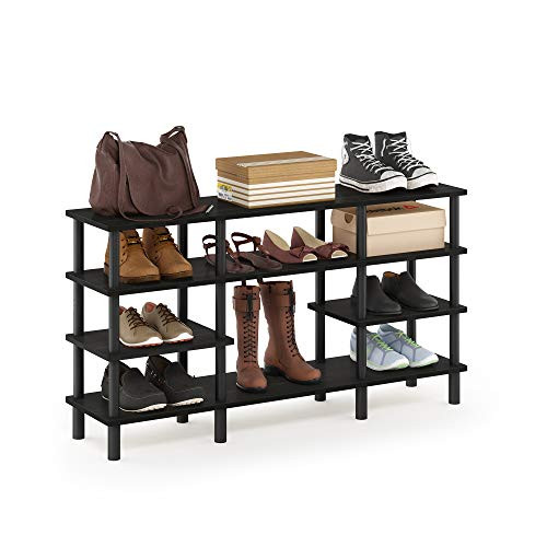 FURINNO TURN-N-TUBE 4-TIER MULTIPURPOSE WIDE SHELF TV STAND - ESPRESSO/BLACK