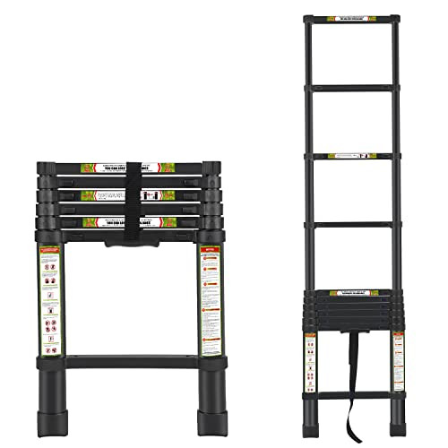 RIKADE TELESCOPIC LADDER 6.5FT ALUMINUM TELESCOPING LADDER NON-SLIP BLACK