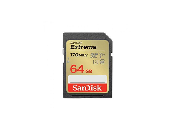 SanDisk Extreme 64 GB Class 10/UHS-I (U3) V30 SDXC - 170 MB/s Read - 80 MB/s