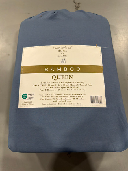 KATHY IRELAND 100% RAYON FROM BAMBOO COOLING QUEEN SHEET SET 6 PIECE SET - BLUE