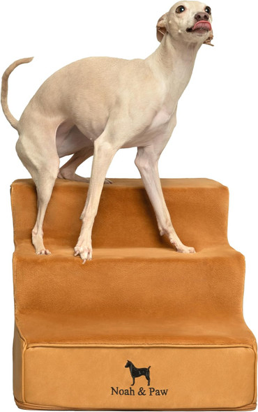 NOAH & PAW DOG STAIRS, DOG RAMP FOR BED (21" EXTRA WIDE) - CAMEL/BROWN