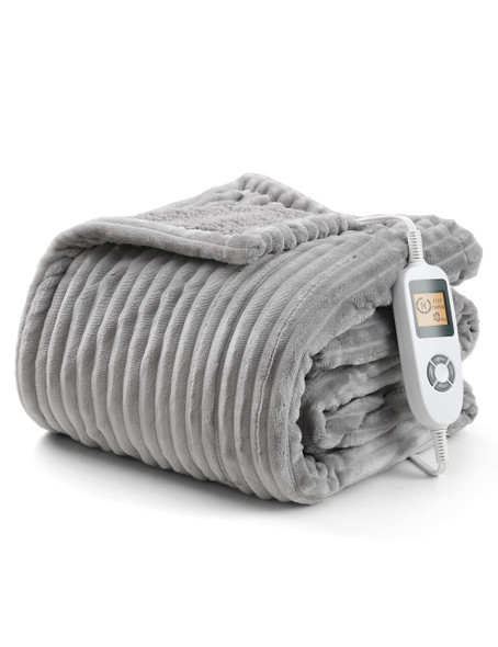 EVAJOY 50" X 60" ELECTRIC HEATED THROW BLANKET FAST HEATING FLANNEL BLANKET GRAY