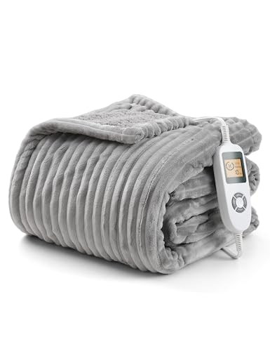 EVAJOY 50" X 60" ELECTRIC HEATED THROW BLANKET FAST HEATING FLANNEL BLANKET GRAY