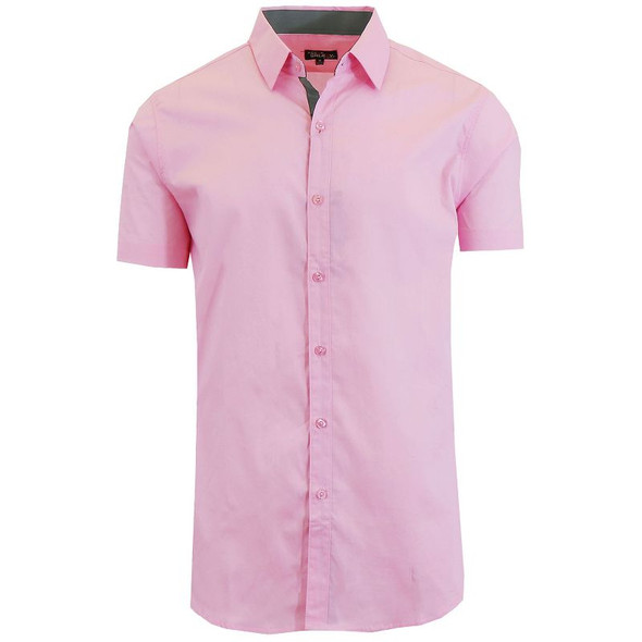 GALAXY BY HARVIC MENS SLIM FIT SHORT SLEEVE BUTTON UP SHIRT - SIZE: MEN M - PINK New