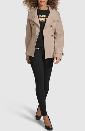 KARL LAGERFELD WOMENS SHORT PEPLUM TRENCH COAT - SIZE: WOMEN MEDIUM - KHAKI New