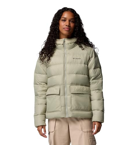 COLUMBIA WOMENS HARMONY FALLS HOODED DOWN JACKET - SIZE: WOMEN M - SAFARI New
