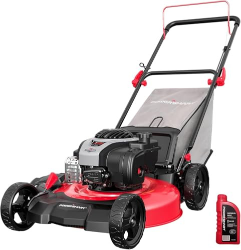 POWERSMART 21" 3-IN-1 GAS PUSH LAWN MOWER 140CC 6 HEIGHT LEVELS - BLACK/RED