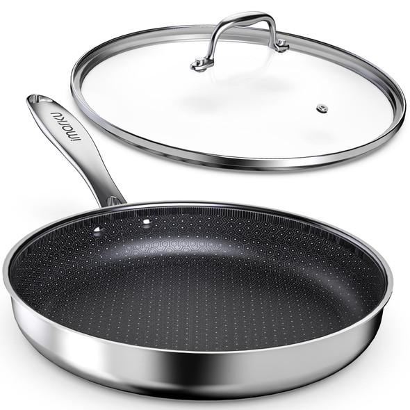 IMARKU NON STICK FRYING PANS 12" STAINLESS STEEL PAN I-PFP0582 - SILVER