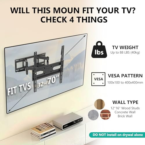 WALI FULL MOTION TV WALL MOUNT FOR 32–70 INCH TVS - BLACK