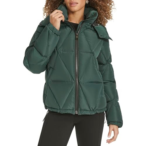 KARL LAGERFELD WOMEN'S DIAMOND QUILT PUFFER JACKET - SIZE: WOMEN M - GREEN