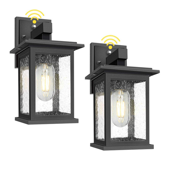 TOBUSA 2-Pack Dusk to Dawn Outdoor Wall Lights, Sensor & Seeded Glass - Black New