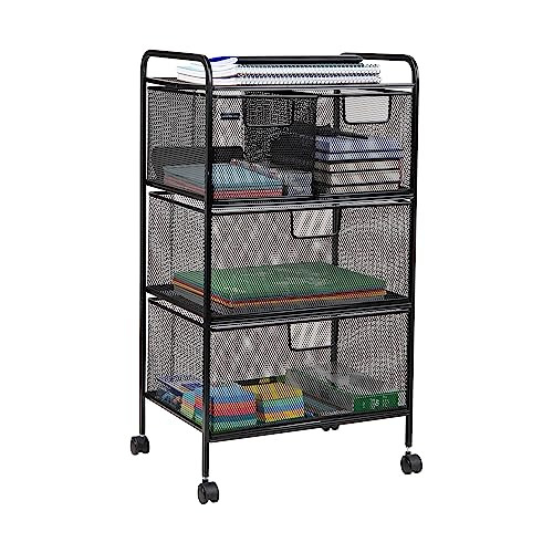 MIND READER CART WITH DRAWERS, MULTIPURPOSE OFFICE ORGANIZER, METAL, 4DRMESH-BLK New