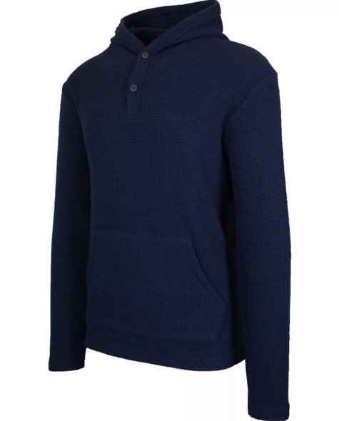 BLUE ICE REGULAR-FIT WAFFLE KNIT THERMAL HENLEY HOODIE - SIZE: MEN 2XL - NAVY
