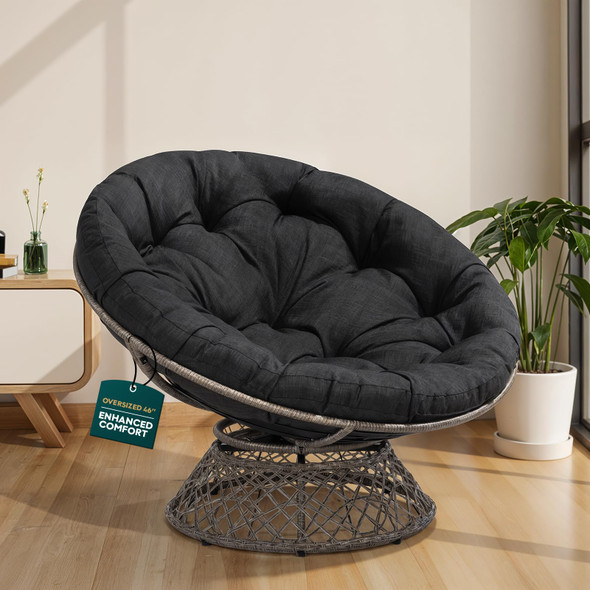 Bme Ergonomic Wicker Papasan Chair with Soft Thick Density Fabric