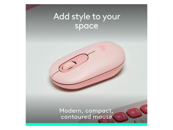 Logitech POP Mouse - Wireless - 32.81 ft - Bluetooth - Rose - Scroll Wheel - 4