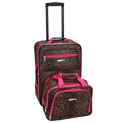 ROCKLAND UPRIGHT LUGGAGE SET 2PC UPRIGHT 20" X 13" X 7.5" F102 - PINK LEOPARD New