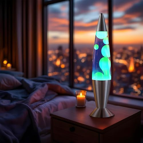 JAMBO 16" LAMP, BEAUTIFUL, LIQUID LIGHT, MAGMA MOTION, SILVER/BLUE/YELLOW