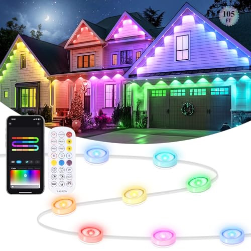 BRIGHTEVER PERMANENT OUTDOOR LIGHTS, 105FT SMART RGBIC, 50 LED, IP65 - WHITE