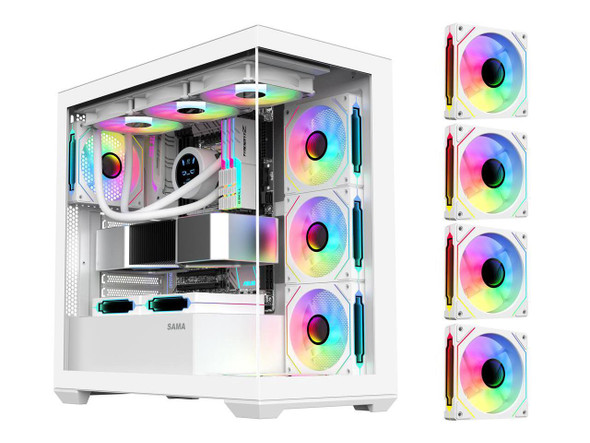 SAMA SV01 Gaming PC Case Computer Mid Tower ATX Case White with 4 Addressable
