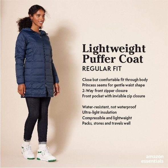 AMAZON ESSENTIALS LIGHTWEIGHT WATER-RESISTANT PACKABLE HOODED PUFFER COAT - XS New