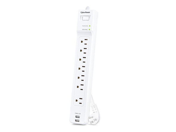 CyberPower P704URC1 7-Outlet Surge Protector with 2x USB-A Port, White