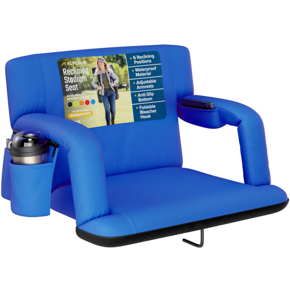 ALPCOUR RECLINING STADIUM SEAT – WIDE BLEACHER CHAIR –15\" WIDE - ROYAL BLUE