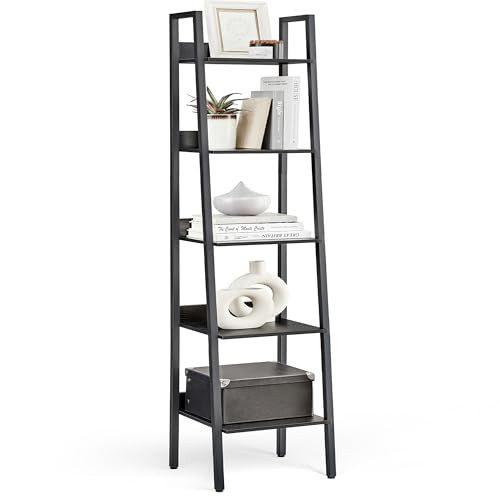 VASAGLE 5 TIER SHELF LADDER BOOKCAS STORAGE STAND ULLS109B56 - BLACK BLACK