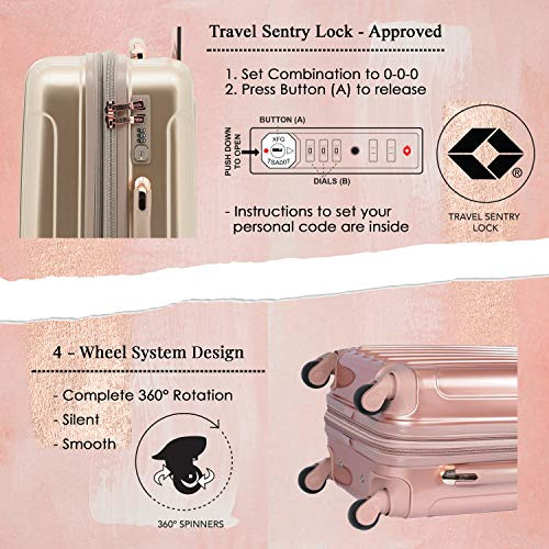 KENSIE 20" "ALMA" CARRY-ON TSA-LOCK SPINNER LUGGAGE TD-57920 - ROSE GOLD New