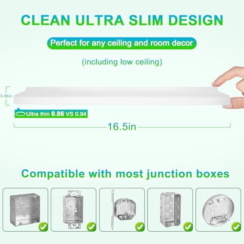 GOBRIGHT 16.5INCH LED FLUSH MOUNT CEILING LIGHT FIXTURE 32W LED LIGHT - WHITE